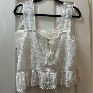 Doen Embroidered White Tank Top Large